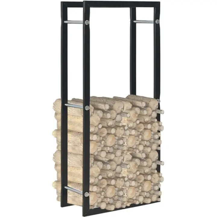 Leñero negro 44 x 20 x 100 cm en acero, robusto y práctico para tu exterior - 1
