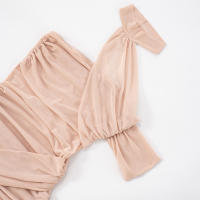 CUTENOVA Vestido Corto De Mujer En Color Sólido Con Parche De Malla Y Cuello Colgante Sin Espalda De Encaje Asimétrico Y Pleated Para Verano - details 6
