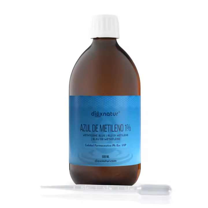 Dioxnatur ® Azul de Metileno Solución 1% USP Calidad Farmacéutica 500 ml con Pipeta Marca Española - 1