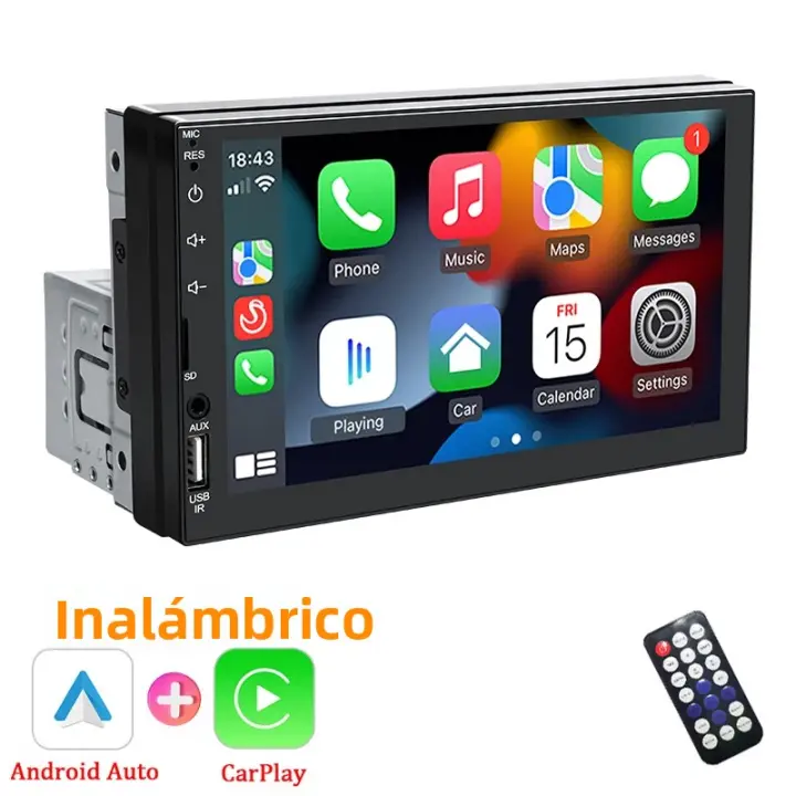 Hippcron 1din Estéreo De Coche Pantalla Táctil De 7 Pulgadas Wireless Carplay Multimedia Automotriz Bluetooth USB TF FM MP5 Player - 1