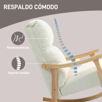 HOMCOM Mecedora de Borreguito Moderna Silla Mecedora con Patas y Reposabrazos de Madera de Haya Respaldo Alto Mecedora para Lactancia Carga 120 kg para Dormitorio Salón Crema - details 1