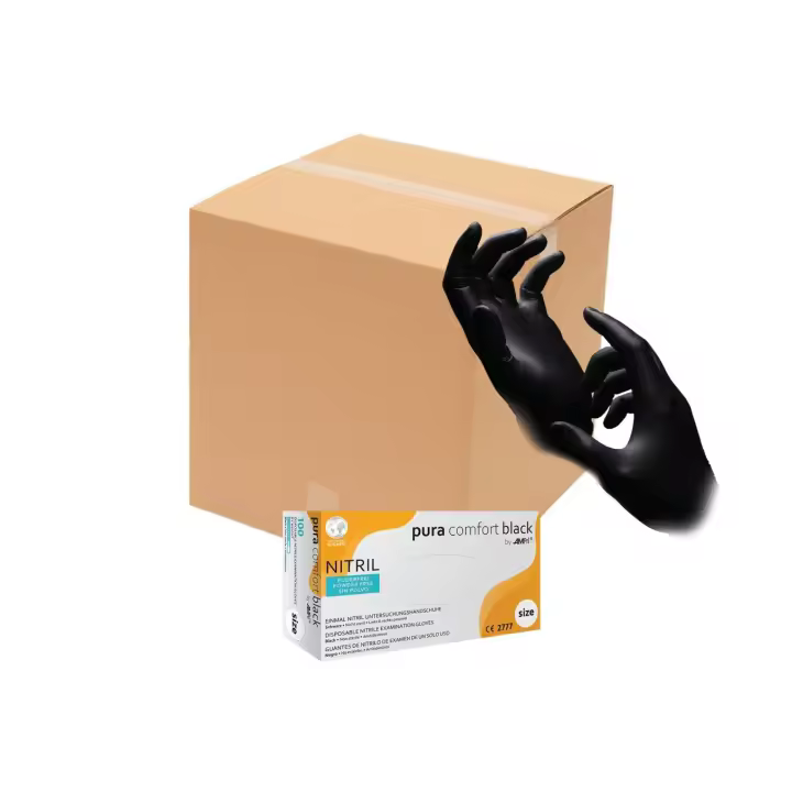 PACK 10 Cajas de 100 Guantes de nitrilo, negro, sin polvo, Pura comfort Negro - 1