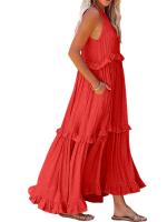 Vestido De Verano Para Mujer Con Camisola Y Falda Larga Estilo Europeo Y Americano Sin Mangas Cuello Redondo Polyester Spandex - details 26