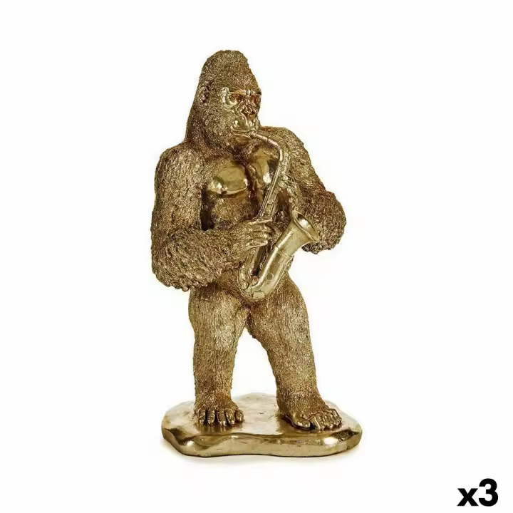 Figura Decorativa Gorila Saxofón Dorado 18,5 x 38,8 x 22 cm (3 Unidades) - 1