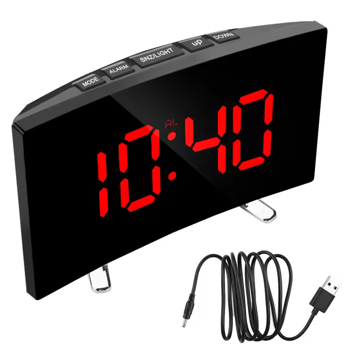 Escritorio de 7 pulgadas para dormitorio de niños, pantalla LED, gran número, mesa, alarma Digital, espejo curvado regulable, reloj - 1