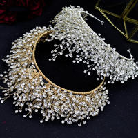 Diadema De Boda Con Perlas Y Cristales Para Mujer Joyería De Cabello Tiara Dorada Accesorios De Cabello Flor Headdress Ornamento - details 6