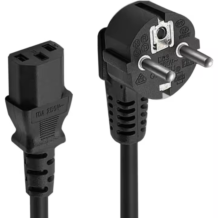 Cable de Alimentación a Prueba de Choques Enchufe Tipo F  90° en Ángulo , Cable de alimentación estándar de CA Negro, Cable de alimentación de computadora de 3 Pines, Cable de Alimentación para Monitores de PC, Computadora, TV, Impresora, Beamer etc.- - 1