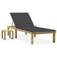 vidaXL Tumbona de jardín con mesa y cojín de madera de pino impregnada en color Verde/Estampado cuadros rojos/Verde brillante y más | acolchados duraderos para sofás de jardín terraza exterior - details 9