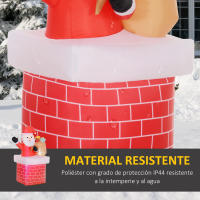 Outsunny Papá Noel Inflable con Bolsa de Regalos Saliendo de una Chimenea Decoración Inflable Navideña con Luces LED para Exterior Rojo - details 1