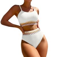 Bikini De Verano Para Mujer Estilo Playa Moda Elegante Con Cintura Alta Y Efecto Delgado Dos Piezas Color Bloqueado Conjunto De Baño Con Suspensión - details 9
