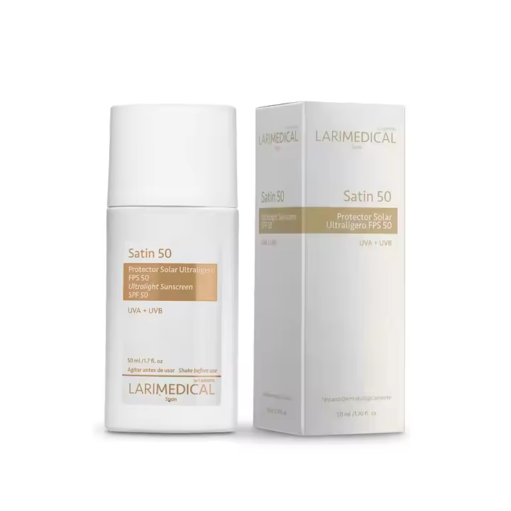 Larimedical Satin 50 Protector Solar Facial Ultraligero SPF 50 - Color Natural - Con Protección UVA+UVB y Efecto Corrector - 1