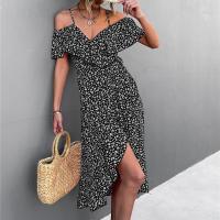 Vestido Maxi Bohemio Vintage Para Mujer Estilo Playa Con Estampado Floral Irregular De Hombro Solo Y Tirantes Medio Calf - details 10