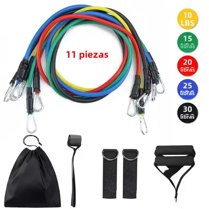 Set De 11 Bandas De Resistencia TPE Para Fitness Con Manijas Y Bolsa De Transporte Cinta Elástica De Entrenamiento Para Piernas Y Tobillos - 1