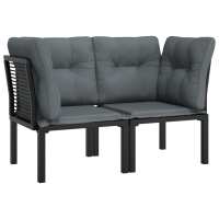 vidaXL Sillones esquina/ mesa/ reposapiés de jardín ratán PE negro y gris sofá de esquina, sofá central, reposapiés Conjunto Terraza Muebles Jardín Exterior Juego de Muebles de jardín Mueble Jardín Exterior Muebles de Salon Exterior - details 0