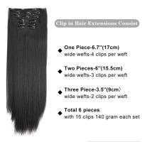 Extensiones De Cabello Sintético 24 Pulgadas Clip in Longas Y Rectas 6 Piezas 16 Clips Color Marrón Rubio Para Mujeres Piezas De Cabello Artificial - details 0
