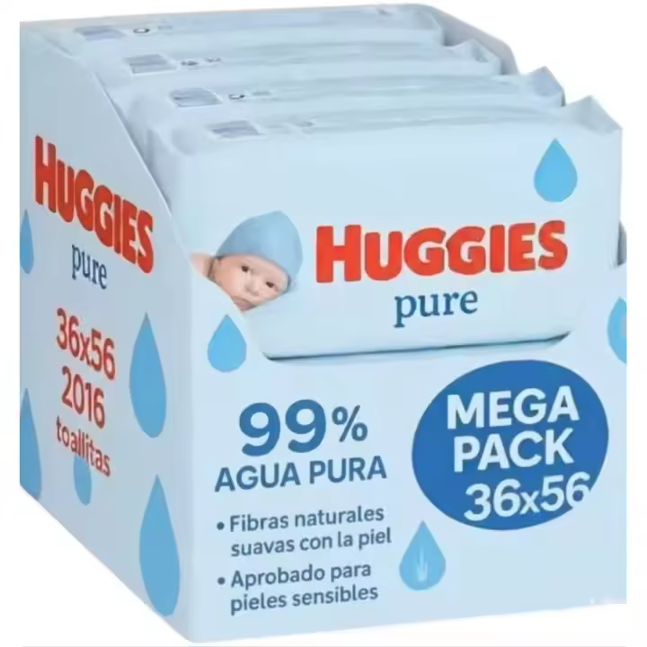 Huggies Pure 2016 Toallitas (36 packs de 56 Toallitas) con 99% Agua Pura, Sin Aditivos ni Fragancias, Suaves Fibras Naturales de Origen Vegetal, Hipoalergénicas, Máxima Suavidad. - 1
