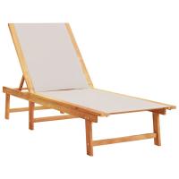 vidaXL Tumbona de madera maciza de acacia y textileno Negro, Crema, Gris Sillas de Exterior Ideal para jardín, playa, piscina, terraza Tumbona Piscina Tumbonas Playa Tumbonas Jardín Exterior - details 3