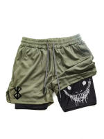 Shorts Deportivos 2-en-1 Para Hombre Berserk: Corto De Correr Secado Rápido Gimnasio Y Entrenamiento Doble Capa Polyester Acetato - details 3