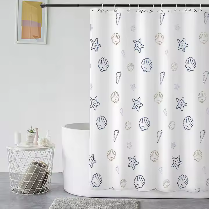 Cortina impermeable de Ducha de Tela y Poliéster - Cortina Baño antimoho con 12 Ganchos y Pesos para Bañera, Lavable con Agua - Blanco - 1