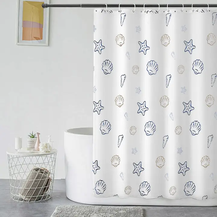 Cortina impermeable de Ducha de Tela y Poliéster - Cortina Baño antimoho con 12 Ganchos y Pesos para Bañera, Lavable con Agua - Blanco - 1