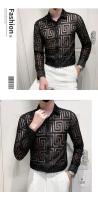 Camisa De Rayas Para Hombre Verano Transpirable Con Cortes De Encaje Manga Larga Ajustada Para Clubes Proms Fiestas Sociales - details 4