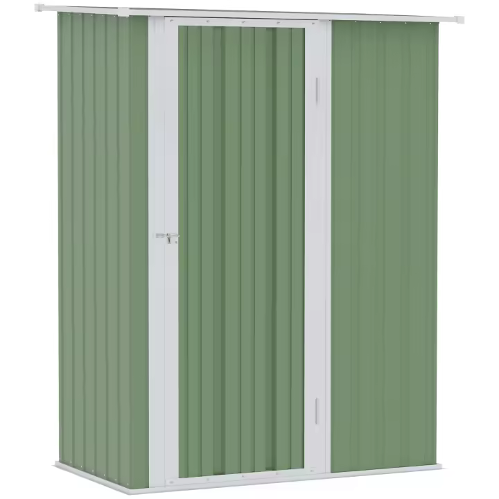 Outsunny Caseta de Jardín 1,07 m² 142x84x189 cm Cobertizo Exterior de Acero Galvanizado con Puerta Cerradura y Orificios de Drenaje para Almacenamiento de Herramientas - 1