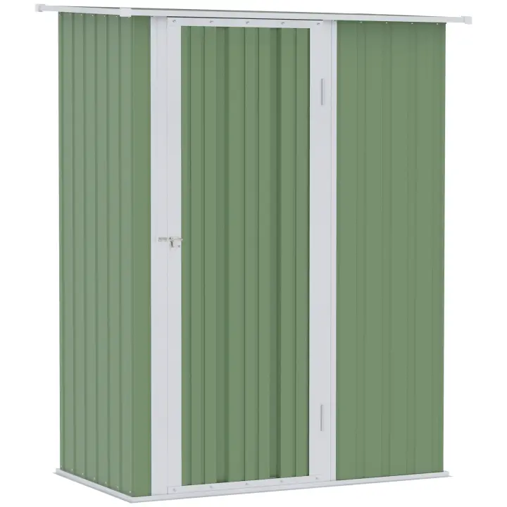 Outsunny Caseta de Jardín 1,07 m² 142x84x189 cm Cobertizo Exterior de Acero Galvanizado con Puerta Cerradura y Orificios de Drenaje para Almacenamiento de Herramientas - 1