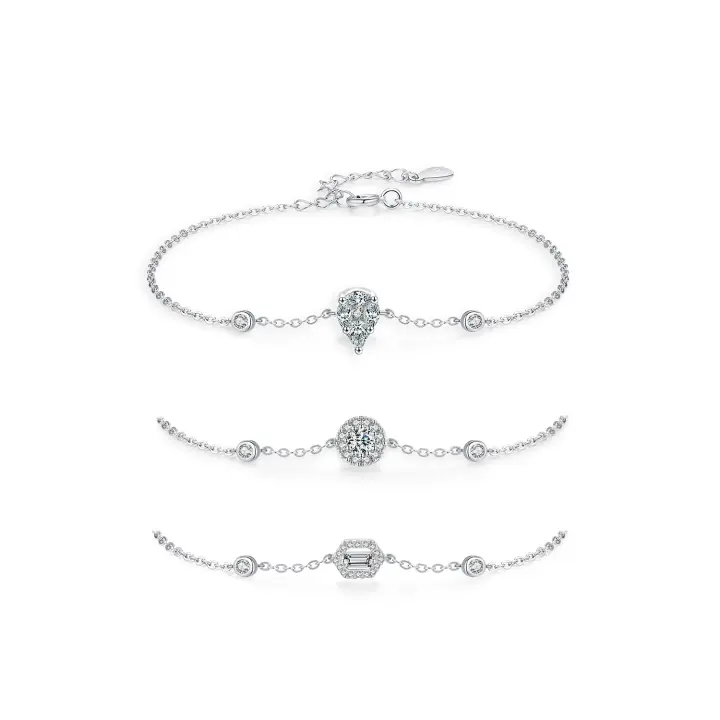 Zenyth-Nuevo Diseño 925 Plata de Ley Moda Gota de Agua Diseño Geométrico pulsera de Cadena para Mujeres joyería FINA de Boda - 1