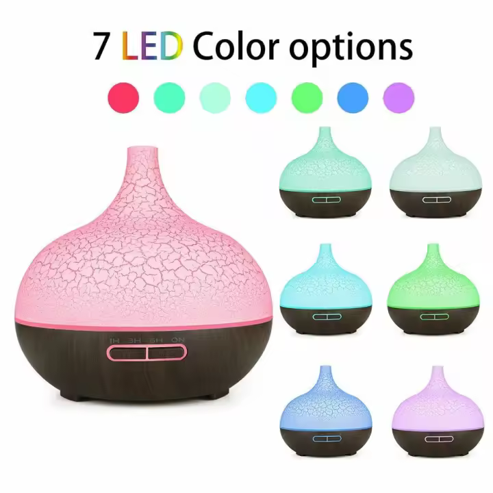 Difusor de aromaterapia con diseño de madera de 150 ml, difusor de aceites esenciales USB, siete tipos de humidificador de luz nocturna con niebla fría para dormitorio y oficina (con control remoto) - 1