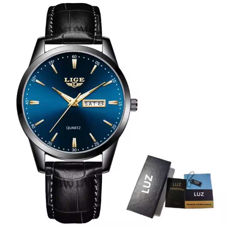Reloj De Pulsera De Cuarzo LIGE Para Hombre Lujo Moda Casual Simple Correa De Cuero Resistente Al Agua Con Fecha Y Semana - 1