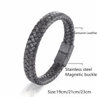 Pulsera De Cuero Genuino Para Hombres Con Cierre Magnético De Acero Pulido Y Cadena De Cordón Negro Joyería Clásica Para Regalo - details 1