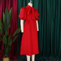 Vestido Elegante De Fiesta Para Mujer 2024 Con Cuello Con Lazo Manga Corta Cintura Alta A-Line Plisado Hasta El Tobillo Vestido De Cumpleaños - details 24