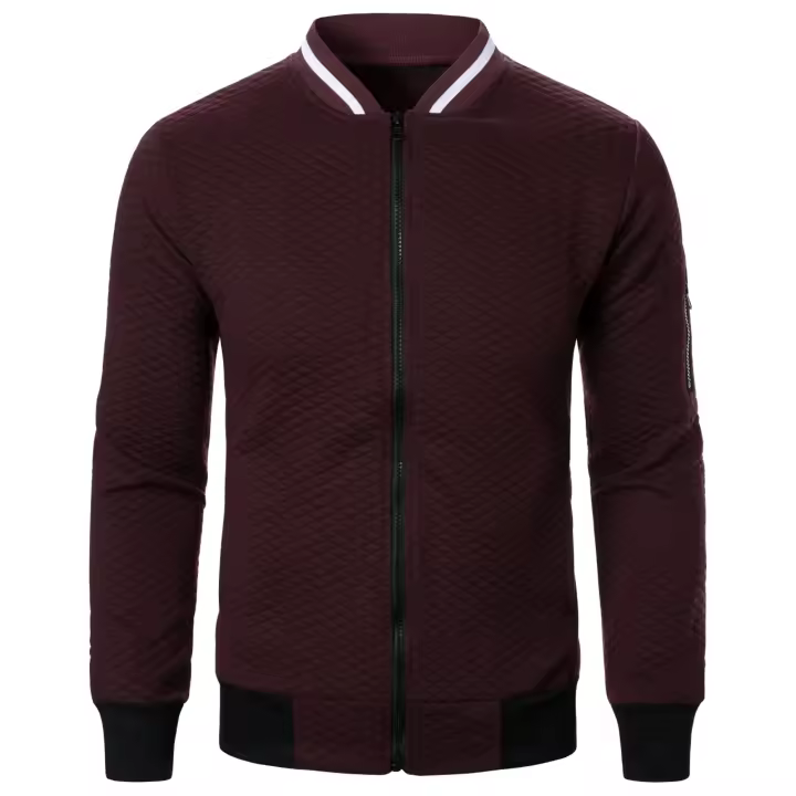 Sudadera Casual Para Hombre Con Cierre De Cremallera Y Collarín De Stand Waffle Para Otoño E Invierno Material Poliéster - 1