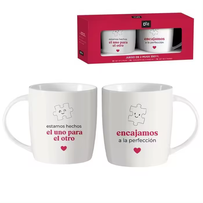 Dcasa Juego de 2 tazas 350m puzzle amor Mensaje: "Estamos hecho el uno para el otro encajamos a la perfección" - 1