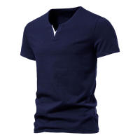 Camiseta De Hombre Verano Henley V-cuello Manga Corta Casual Ajustada Basic Fitness Deportiva Transpirable Top - details 7