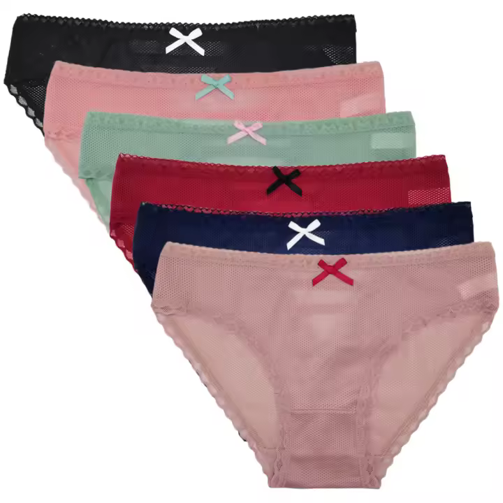 Bragas De Mujer Algodón Sexy Floral Low-Waist Kawaii Lencería Underwear 6 Pcs Paquete Briefs Transpirables Con Decoración De Encaje - 1