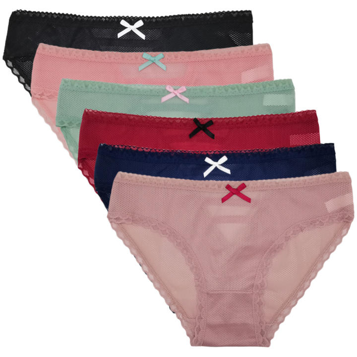 Bragas De Mujer Algodón Sexy Floral Low-Waist Kawaii Lencería Underwear 6 Pcs Paquete Briefs Transpirables Con Decoración De Encaje - 1