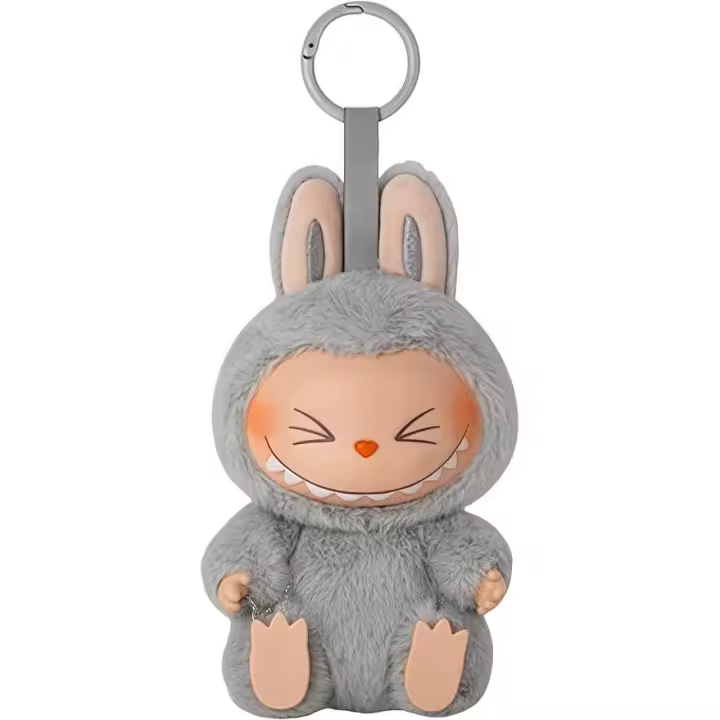 Wonduu Labubu Peluche Llavero | Muñeco de Felpa Suave con Diseño Adorable | Llavero Colgante para Mochila, Bolsos y Llaves Fans, Niños y Niñas (Labubu Gris) - 1