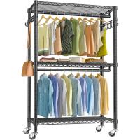 Perchero Metálico con Ruedas y 3 Niveles – 90 x 43,5 x 180 cm | Soporta hasta 100 kg | Estructura de Acero de 22 mm | Con Ganchos Laterales para Accesorios (NEGRO) - details 0