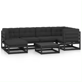 VIDAXL 3076743 juego de muebles para jardín con cojines de 7 piezas fabricado en madera y tela de color negro y gris - 1
