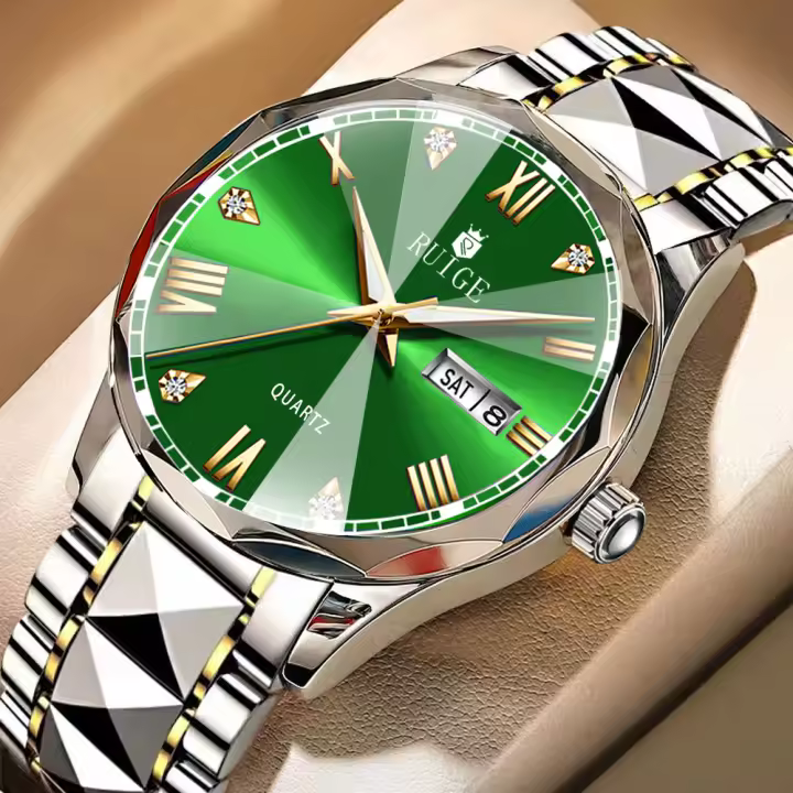 Reloj De Noche Para Hombre RUIGE Lujo Impermeable Con Pantalla Luminosa Acero Inoxidable Calendario Completo Resistente Al Agua - 1