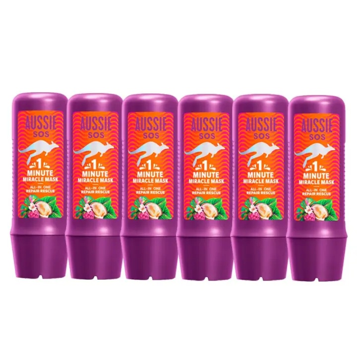Aussie SOS 1 Minute Miracle All In One Repair Rescue Mascarilla Ayuda A Reparar Y A  Nutrir El Pelo Seco Y Dañado, Dejándolo Suave, Liso, Hidratado Durante 100 Horas. Fórmula Vegana 6 unidades de 250ml - 1