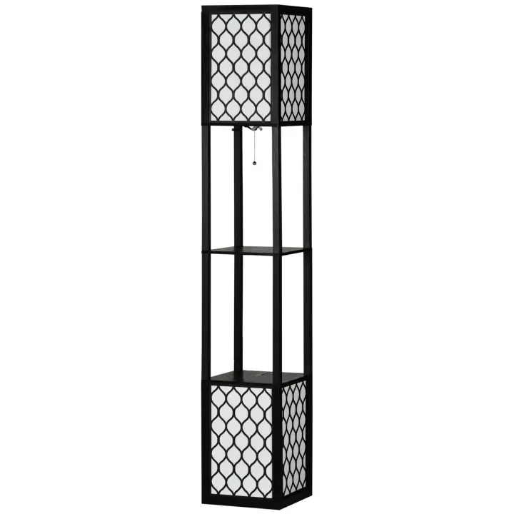 HOMCOM Lámpara de Pie de Madera Lámpara de Pie con Estantes Casquillo E27 Máx. 40W con Interruptor para Salón Dormitorio Oficina 26x26x156 cm Negro y Blanco - 1