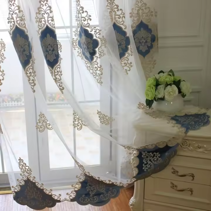 Cortina De Tela De Seda Bordada Boho Para Protección Solar Y Decoración De Sala De Estar Y Dormitorio Translúcida Y Respirable - 1