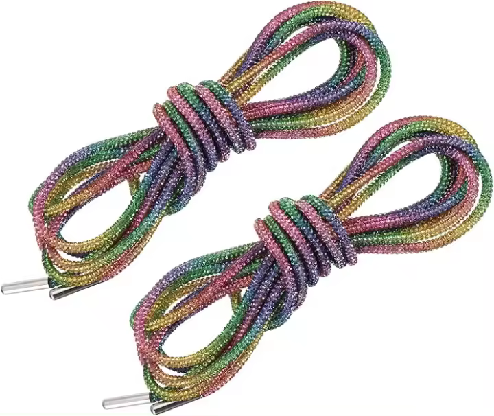 Cordones de zapatos, cordones redondos con diamantes de imitación, reemplazo de cordón para pantalones deportivos, un par - 1