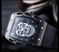 Reloj De Cuarzo Para Hombre Con Correa De Silicona Negra Luminosa Y Dial Rectangular De Armadura Calavera Estrellada BGL1612G-2 - details 8