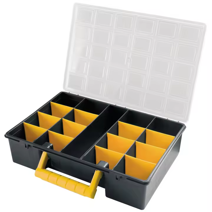 Organizador de plástico L362 x P250 x H85 mm con separadores extraíbles, tapa transparente - 1