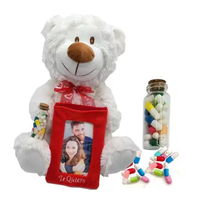 Peluchilandia - Osito con Foto y Píldoras Mensajes de Amor - Regalo San Valentín - 1