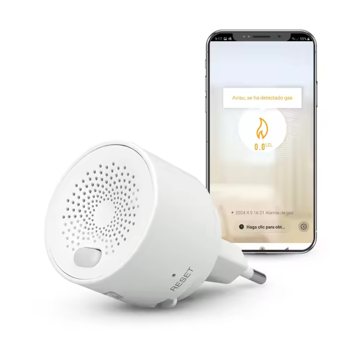 Enchufe Detector de Gas (Metano, Propano y Butano) con Alarma 70DB Inteligente Smart WIFI App Garza con Notificaciones en la App - 1