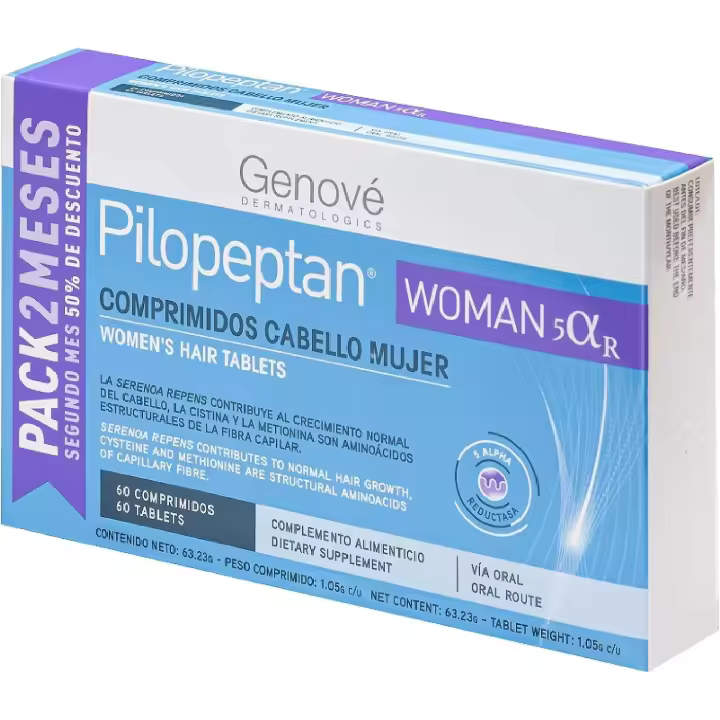 Pilopeptan Woman 5 Alfa Comprimidos | Anticaída Capilar Mujer | Cabello | Alopecia Androgénica | Potencia el Crecimiento del Pelo | Fortalece la Fibra Capilar | Antioxidante | 60 Comprimidos - 1